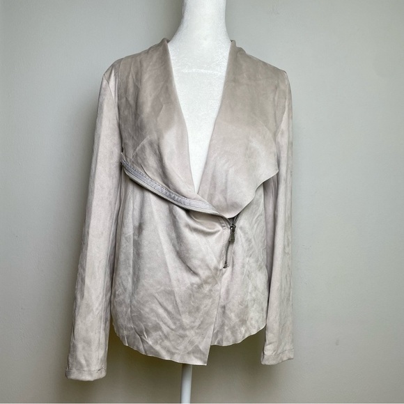 Philosophy neutral minimalist faux suede drapey zip moto jacket large collar NWT - Picture 5 of 14